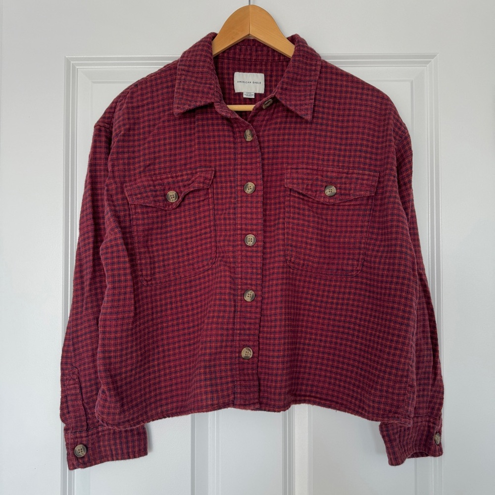 American Eagle Flannel Crop Shacket